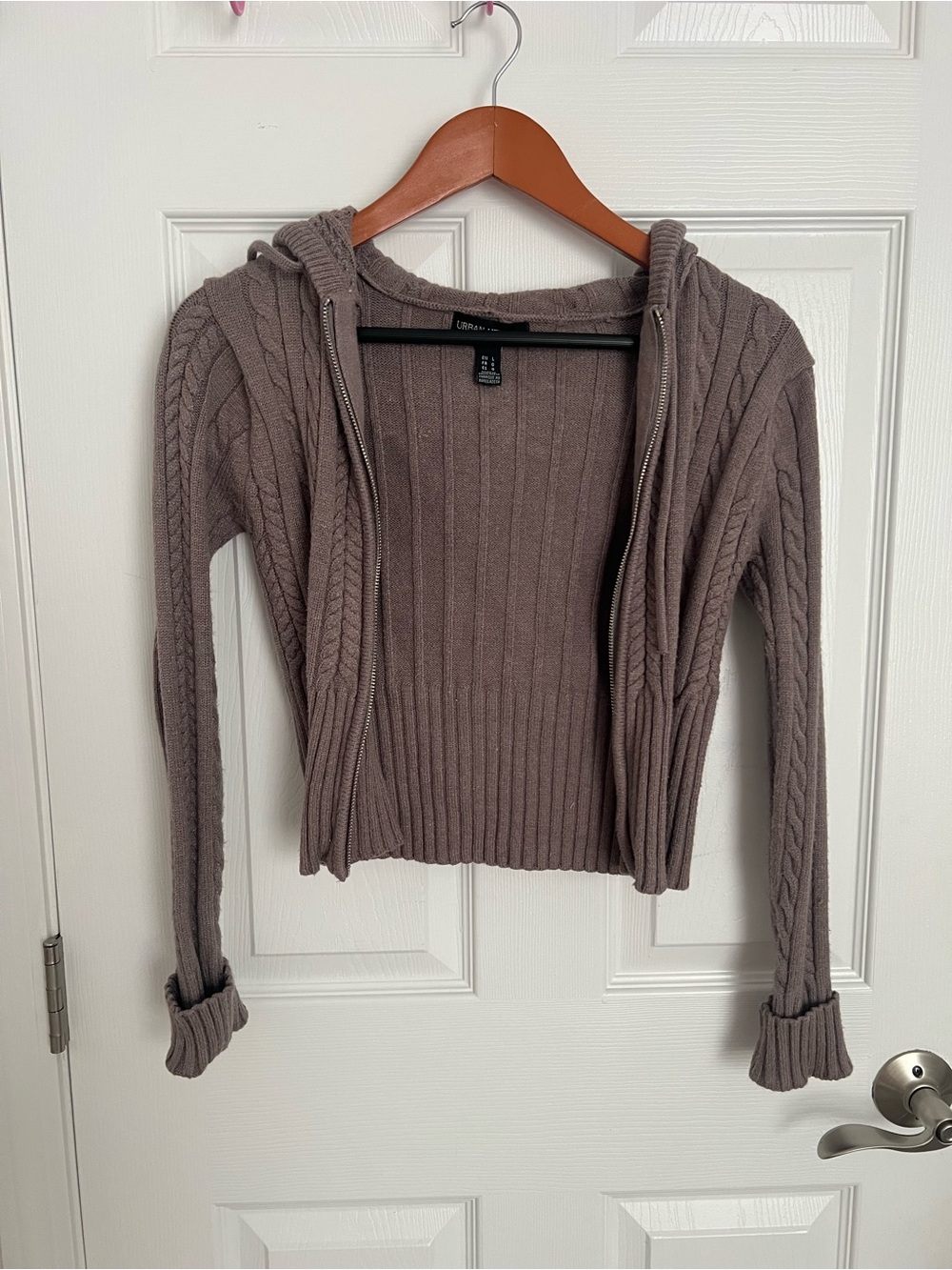 Urban Heritage Taupe Cable-Knit Zip Hoodie